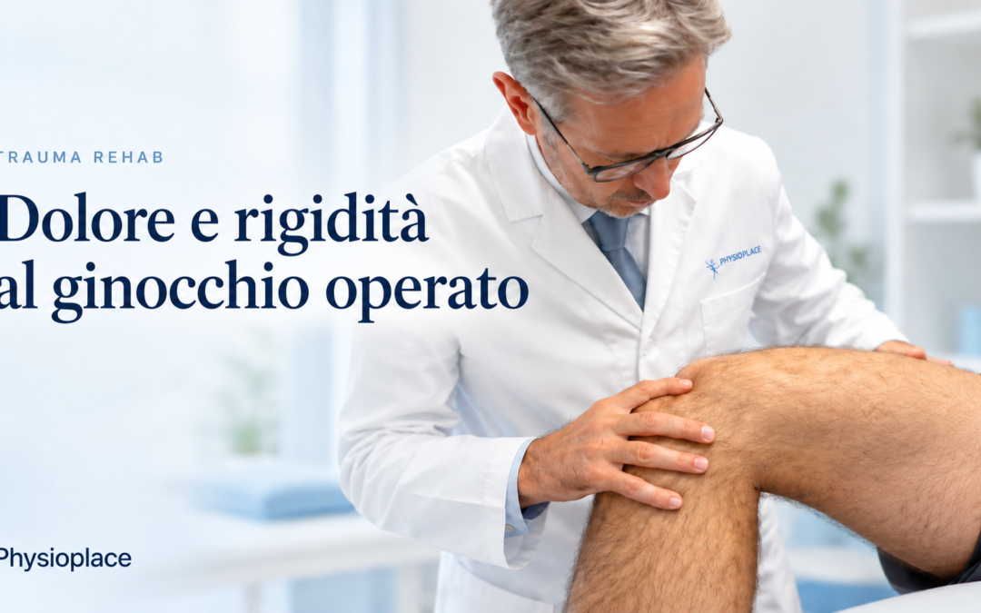 Il dott Vinicio Salerno durante la valutazione di un ginocchio, nella copertina dedicata a dolore e rigidità dopo un intervento.